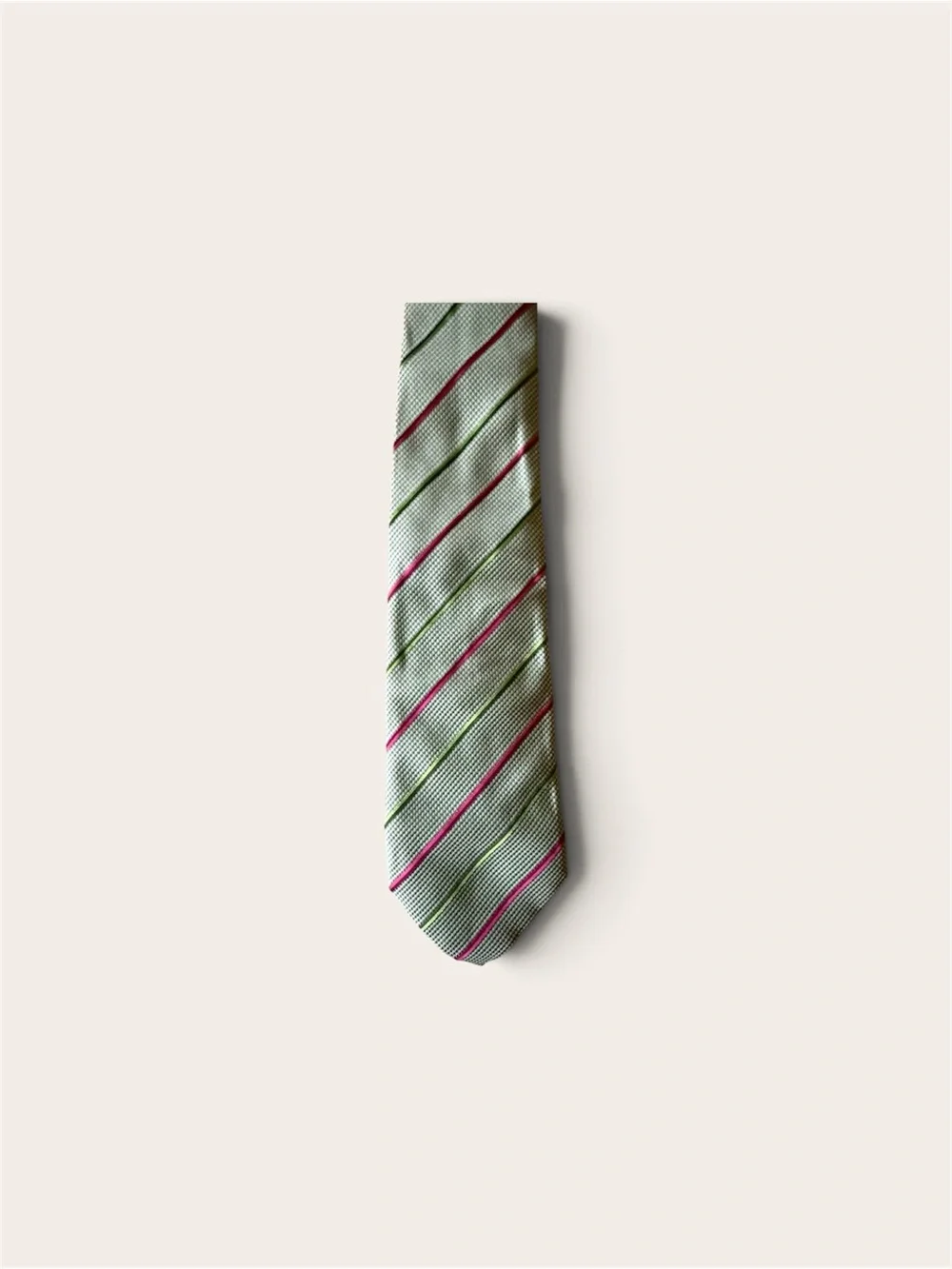 Hermès Silk Diagonal Stripe Tie in Gray with Pink & Green